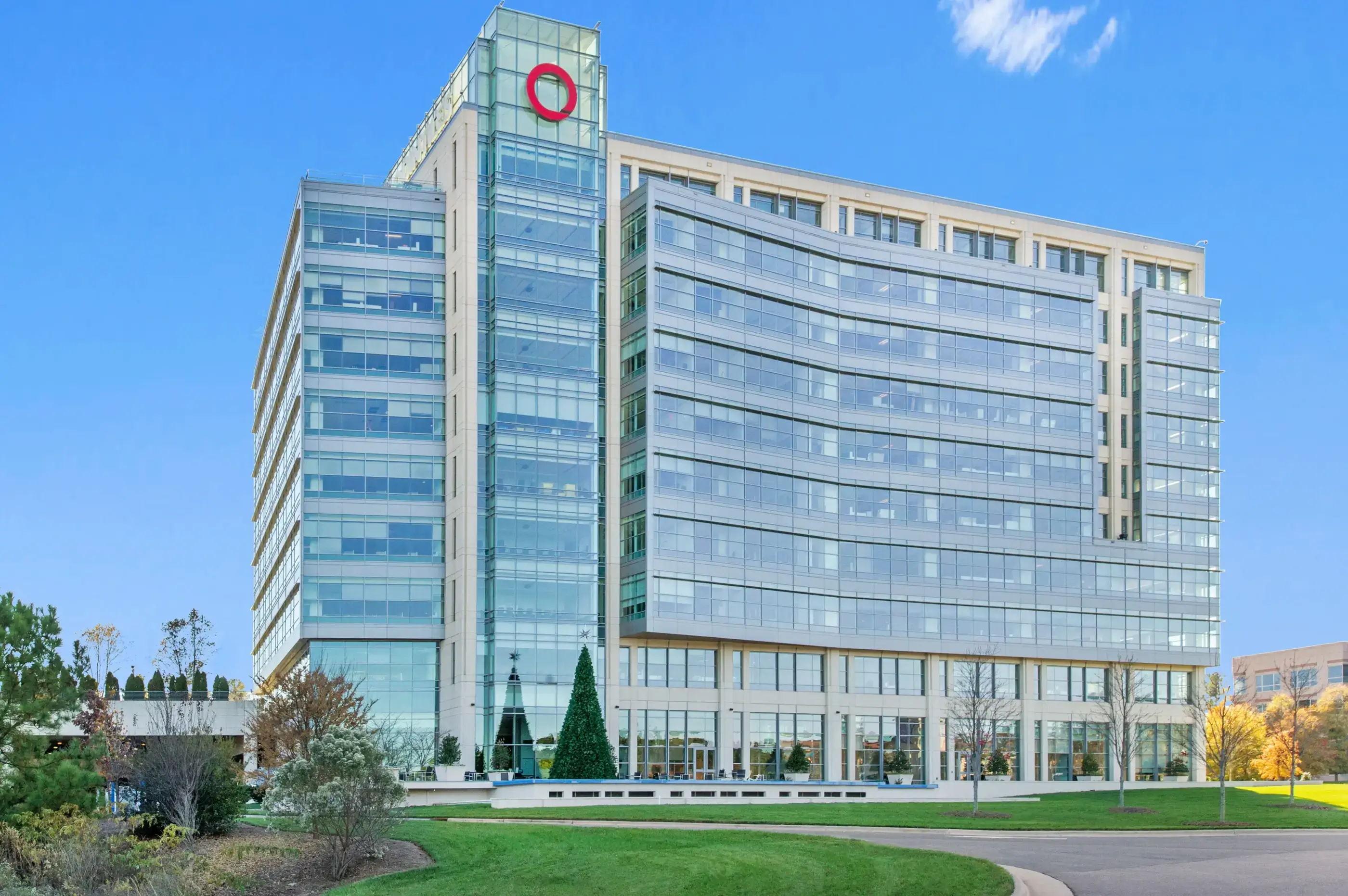 Modern commercial building with floor-to-ceiling glass